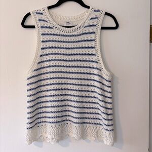 J. Crew‎ Sweater Tank Womens Large Ivory Stripe Crochet Sleeveless coastal